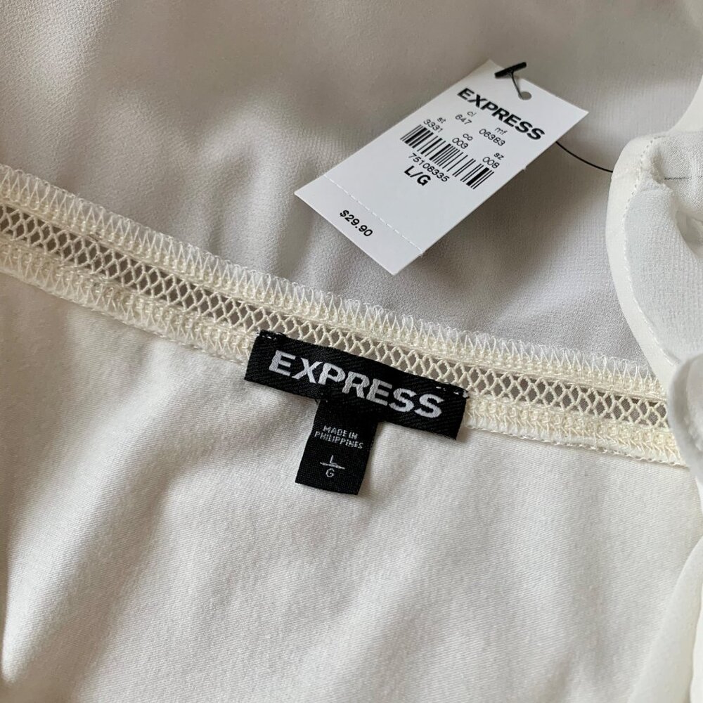 EXPRESS V-Neck Gathered Chiffon Sheer Flutter Sleeve Top Ivory Large NWT - Picture 6 of 6
